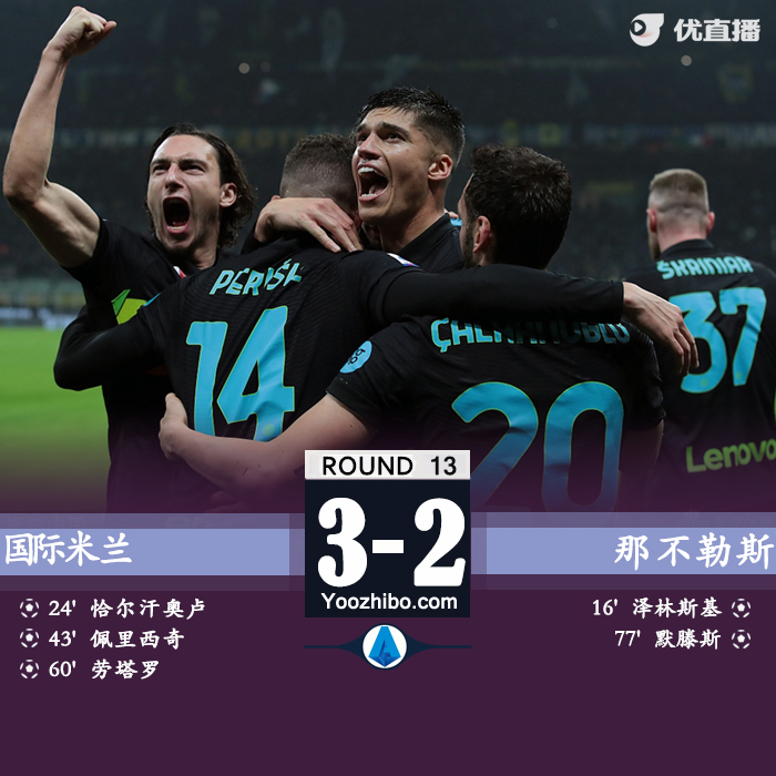 国米3-2送那不勒斯 恰20传射佩剑破门劳塔罗建功