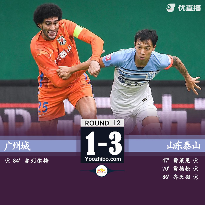 山东泰山3-1广州城 费莱尼破门贾德松齐天羽建功